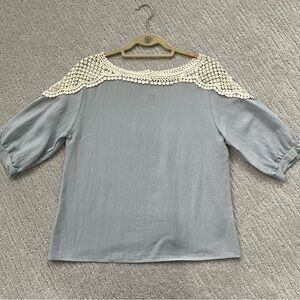 Blue Mid Sleeve Blouse